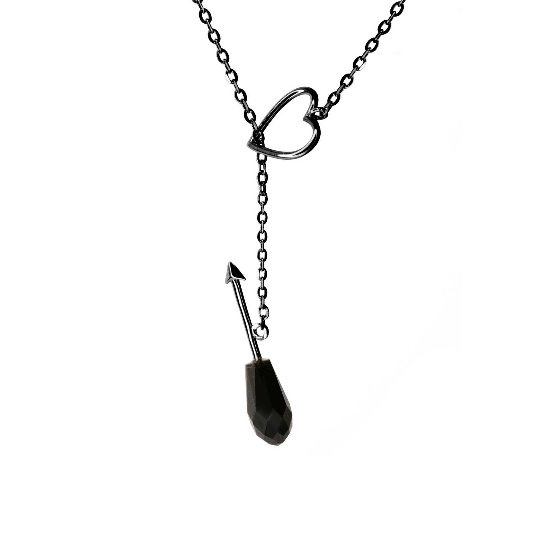 Tanel Veenre "Black Crystal Heart & Arrow hõbedast" kaelakee
