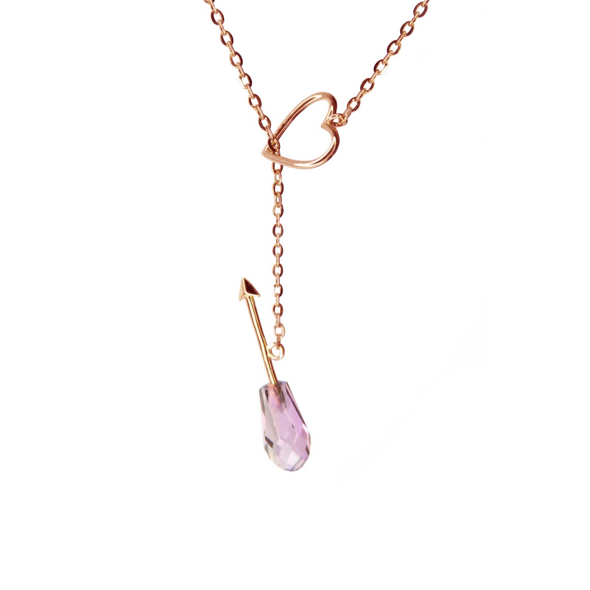 Tanel Veenre "Pink Crystal Heart & Arrow hõbedast" kaelakee