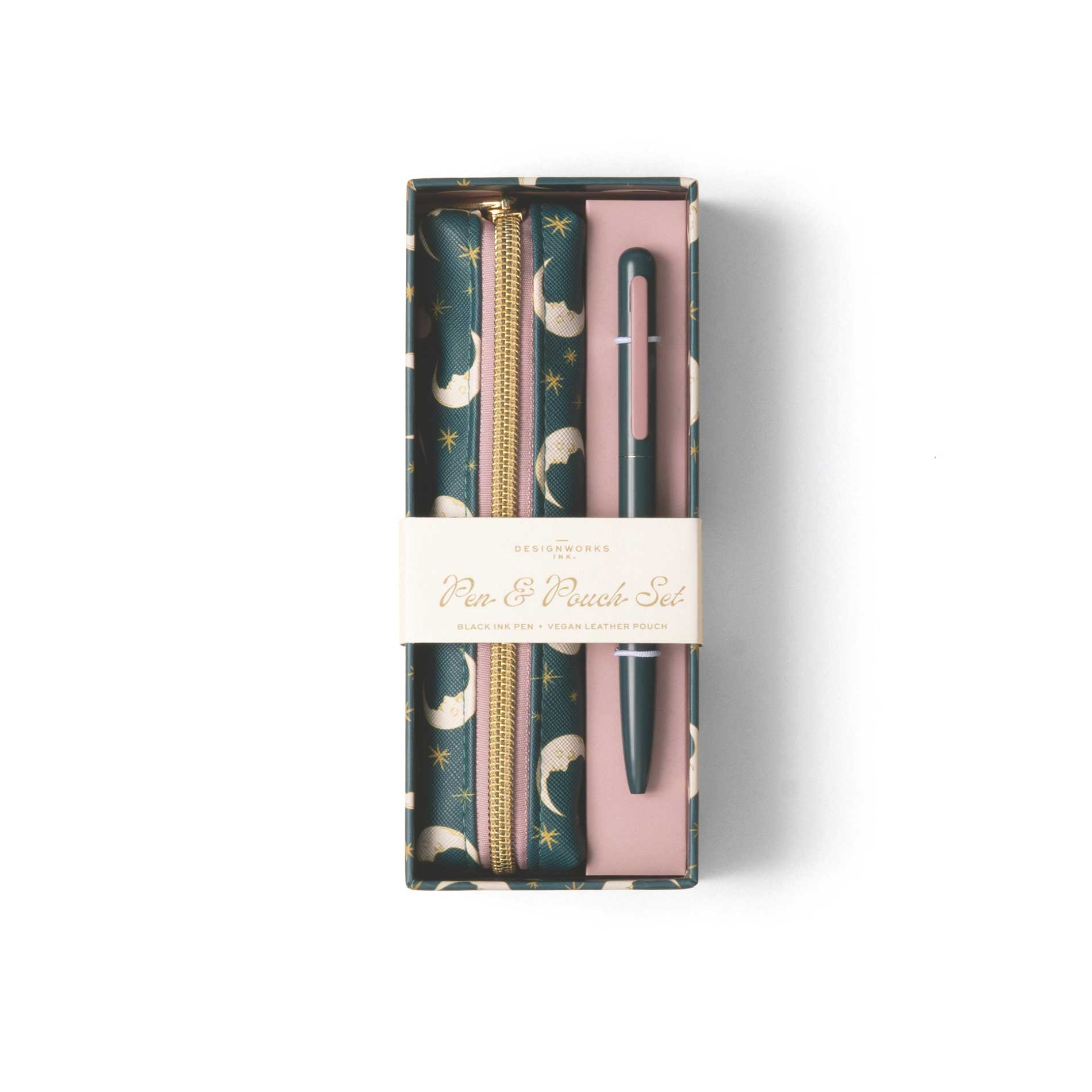 Designworks Ink "Pen & Pouch Set - Teal Moon" pinal ja pastakas